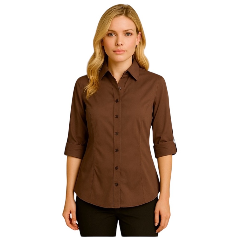 Vintage Chocolate Button-Down Short Sleeve Top Shirt Peplum Blouse Medium